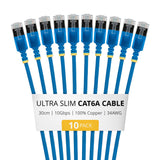 StarTech.com 30cm Blue Ultra Slim Cat6A Ethernet Cable, 10 pack, Snagless, FTP, Pure Bare Copper Wire, 34AWG Ultra Slim RJ45 Network Patch Cord, Individually Tested