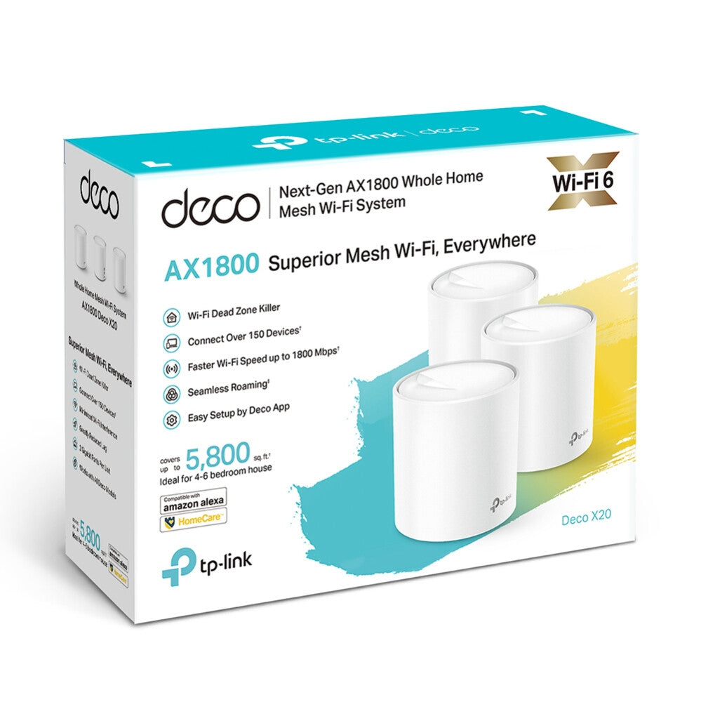 TP-LINK (DECO X20) Système Wi-Fi 6 maillé pour toute la maison, paquet de 3, double bande AX1800, OFDMA et MU-MIMO