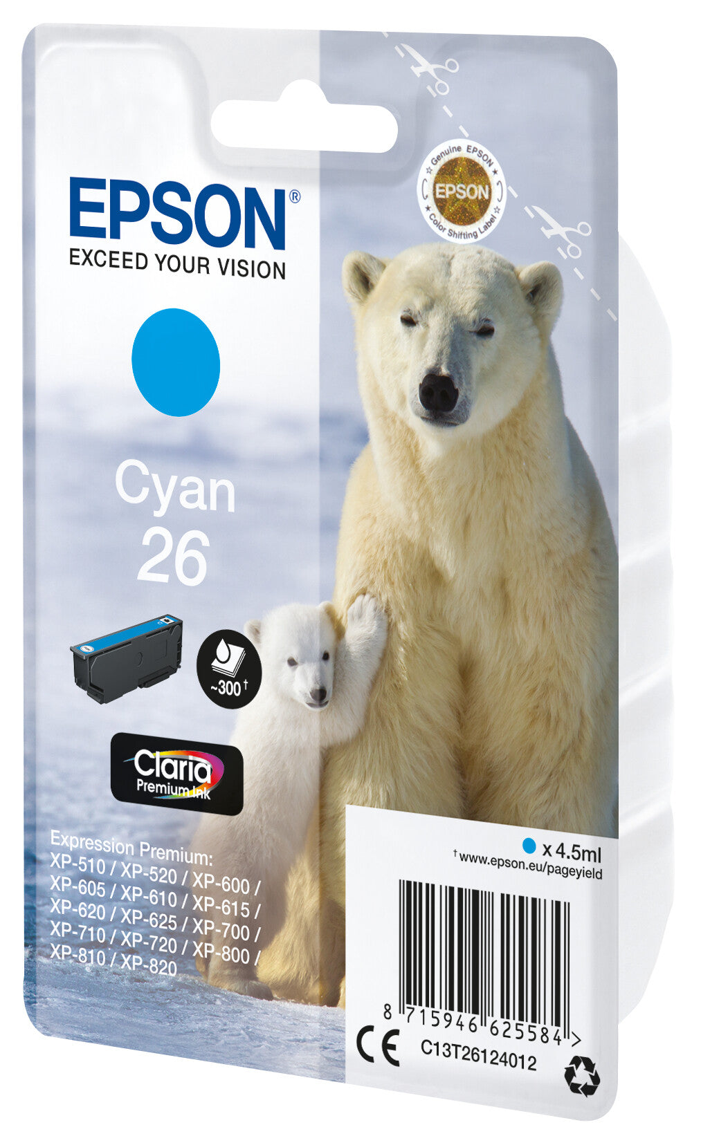 Epson Polar bear Singlepack Cyan 26 Claria Premium Ink