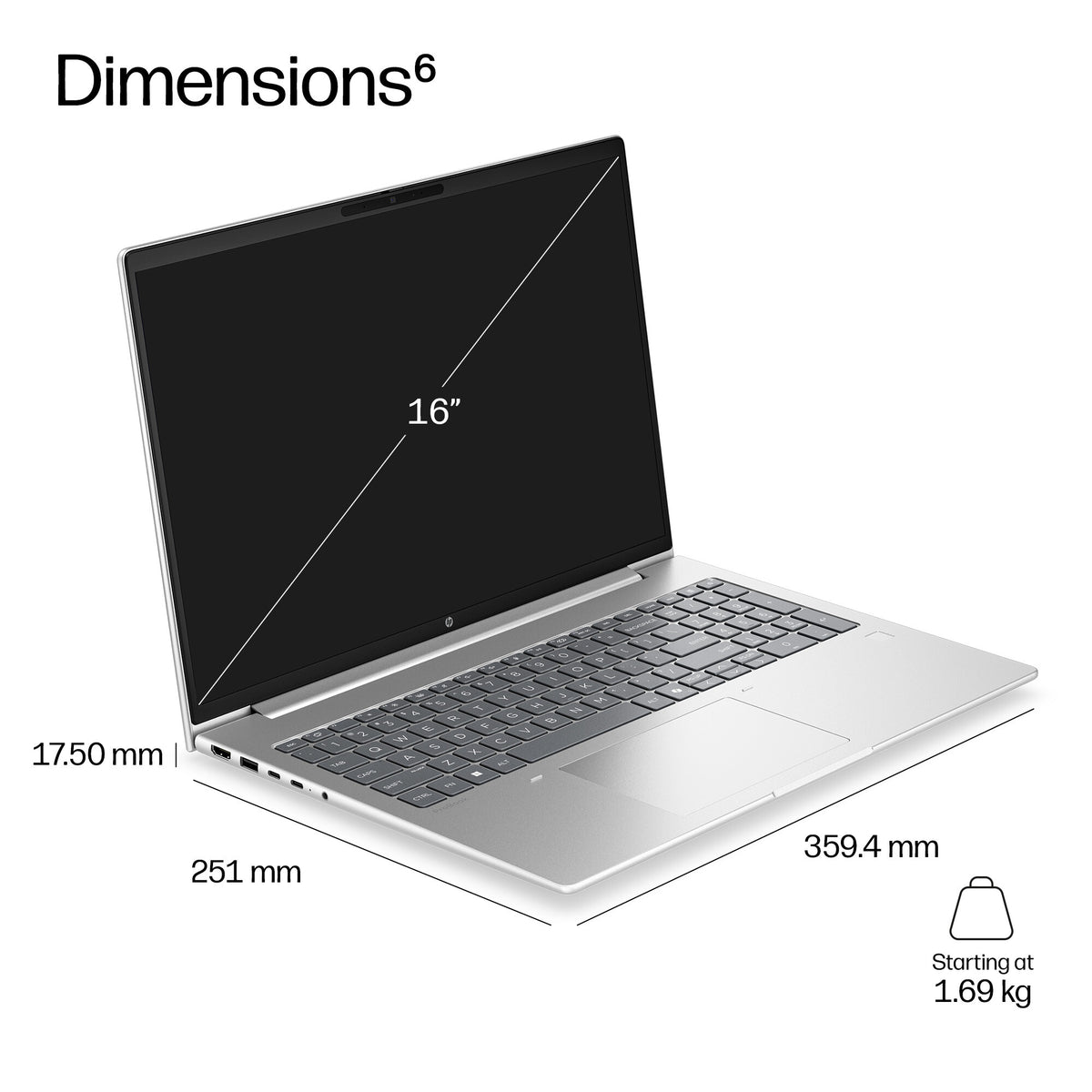 HP ProBook 4 G2i 16 AI PC Intel Core 5 320 Laptop 40.6 cm (16") WUXGA 16 GB DDR5-SDRAM 512 GB SSD Wi-Fi 6E (802.11ax) Windows 11 Pro Silver