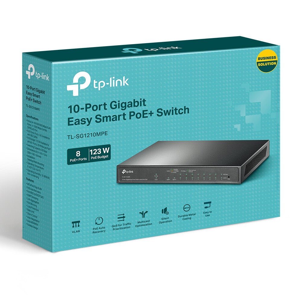 TP-LINK (TL-SG1210MPE) Switch intelligent Gigabit Easy 10 ports avec 8 ports POE+, 9 ports RJ45 et 1 port combo SFP/RJ45