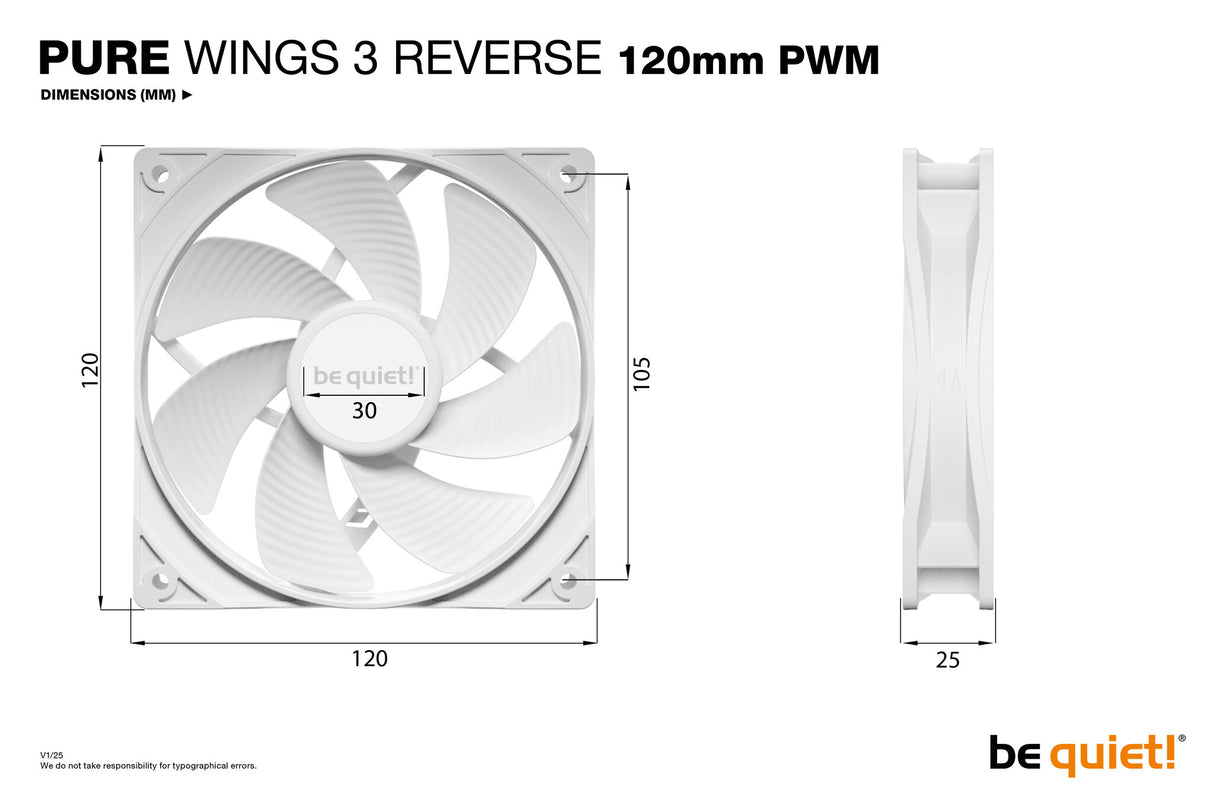 be quiet! Pure Wings 3 120 mm PWM Reverse Triple Pack White Computer case Fan 12 cm 3 pc(s)