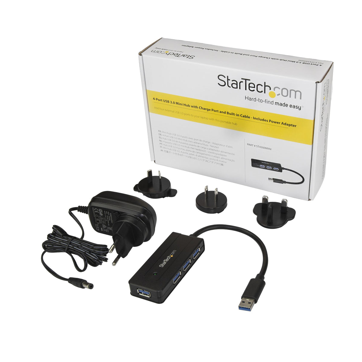 StarTech.com 4 Port USB 3.0 Hub (SuperSpeed 5Gbps) with Fast Charge – Portable USB 3.1 Gen 1 Type-A Laptop/Desktop Hub - USB Bus Power or Self Powered for High Performance – Mini/Compact~4 Port USB 3.0 Hub (SuperSpeed 5Gbps) with Fast Charge – Portable US