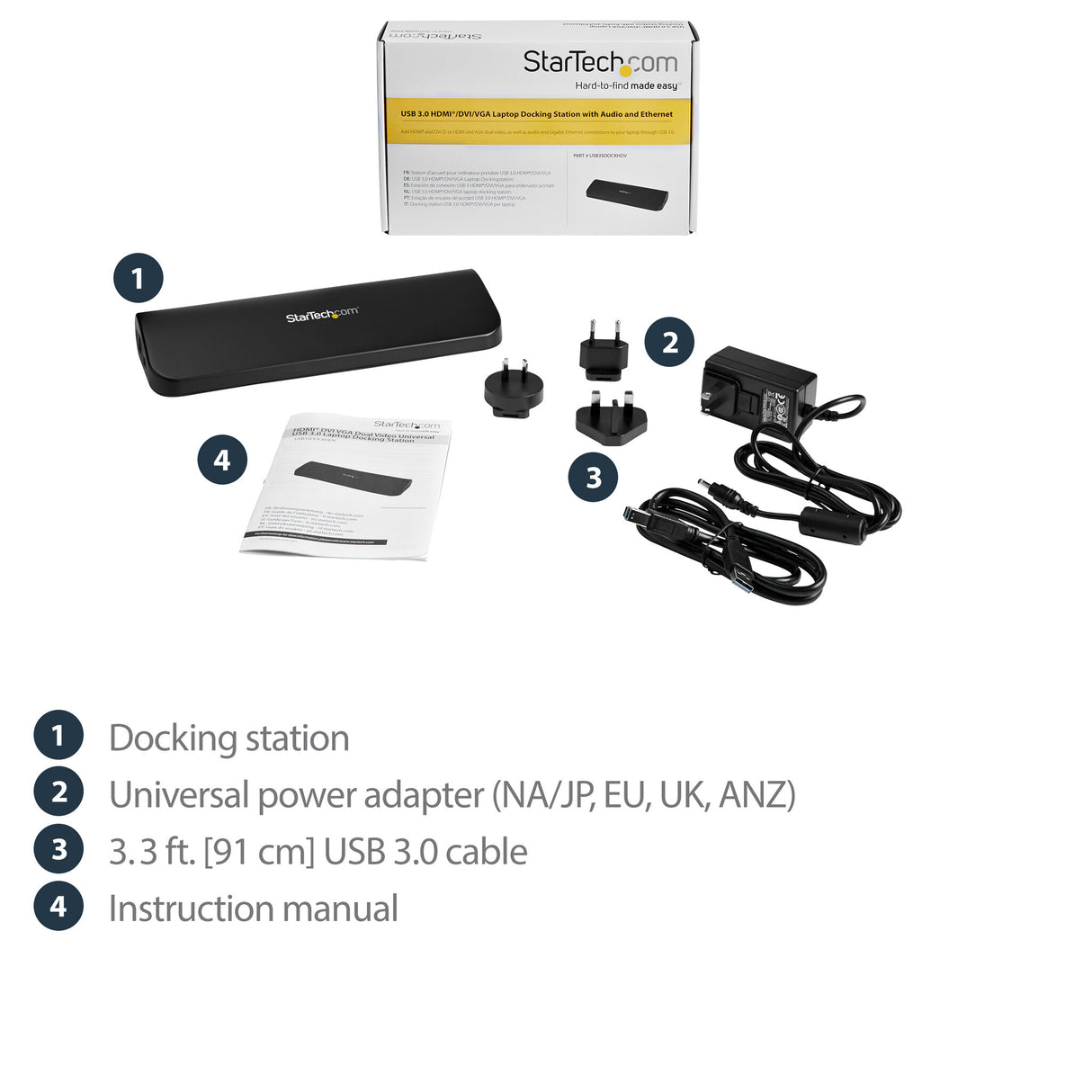 StarTech.com Dual-Monitor USB 3.0 Docking Station with HDMI & DVI/VGA~Dual Monitor USB 3.0 Laptop Docking Station with HDMI/DVI/VGA, 3x USB-A Hub, GbE, Audio, Universal Type-A Dock for Windows/macOS/ChromeOS - TAA Compliant