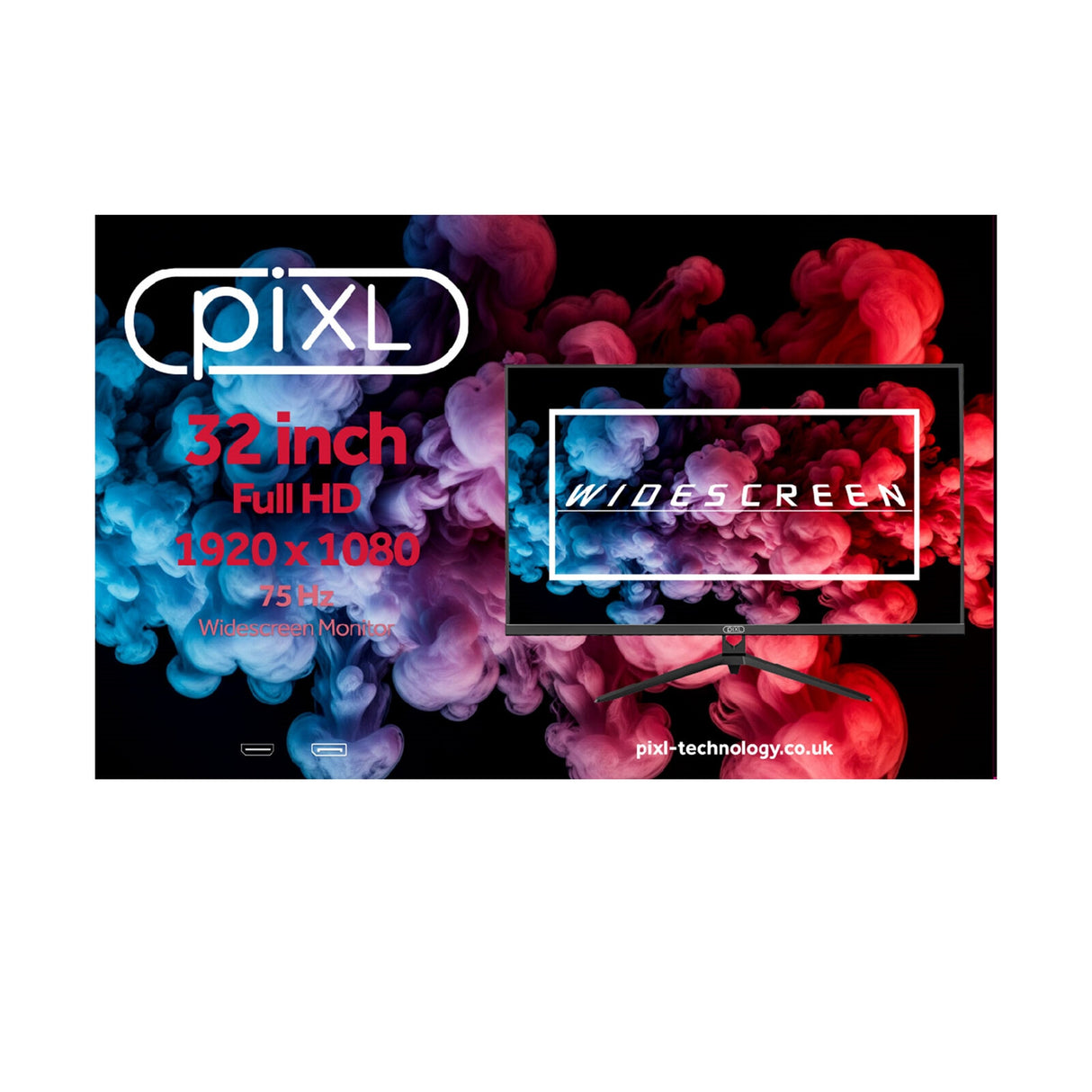 piXL CM32F11 32 Inch Frameless Monitor, Widescreen IPS LCD Panel, Full HD 1920x1080, 4ms Response Time, 75Hz Refresh, Display Port / HDMI, 16.7 Million Colour Support, VESA Wall Mount, Black Finish, 3 Year Warranty computer monitor 81.3 cm (32") 1920 x 10
