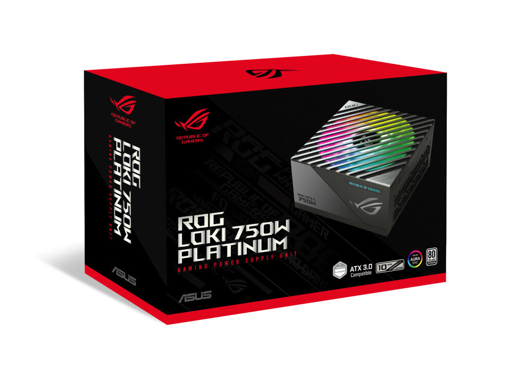 Fuente de alimentación Asus ROG LOKI SFX-L Platinum de 750 W, factor de forma pequeño, totalmente modular, 80+ Platinum, PCIe 5.0, botón de ventilador de 0 dB, RGB, soporte ATX a SFX