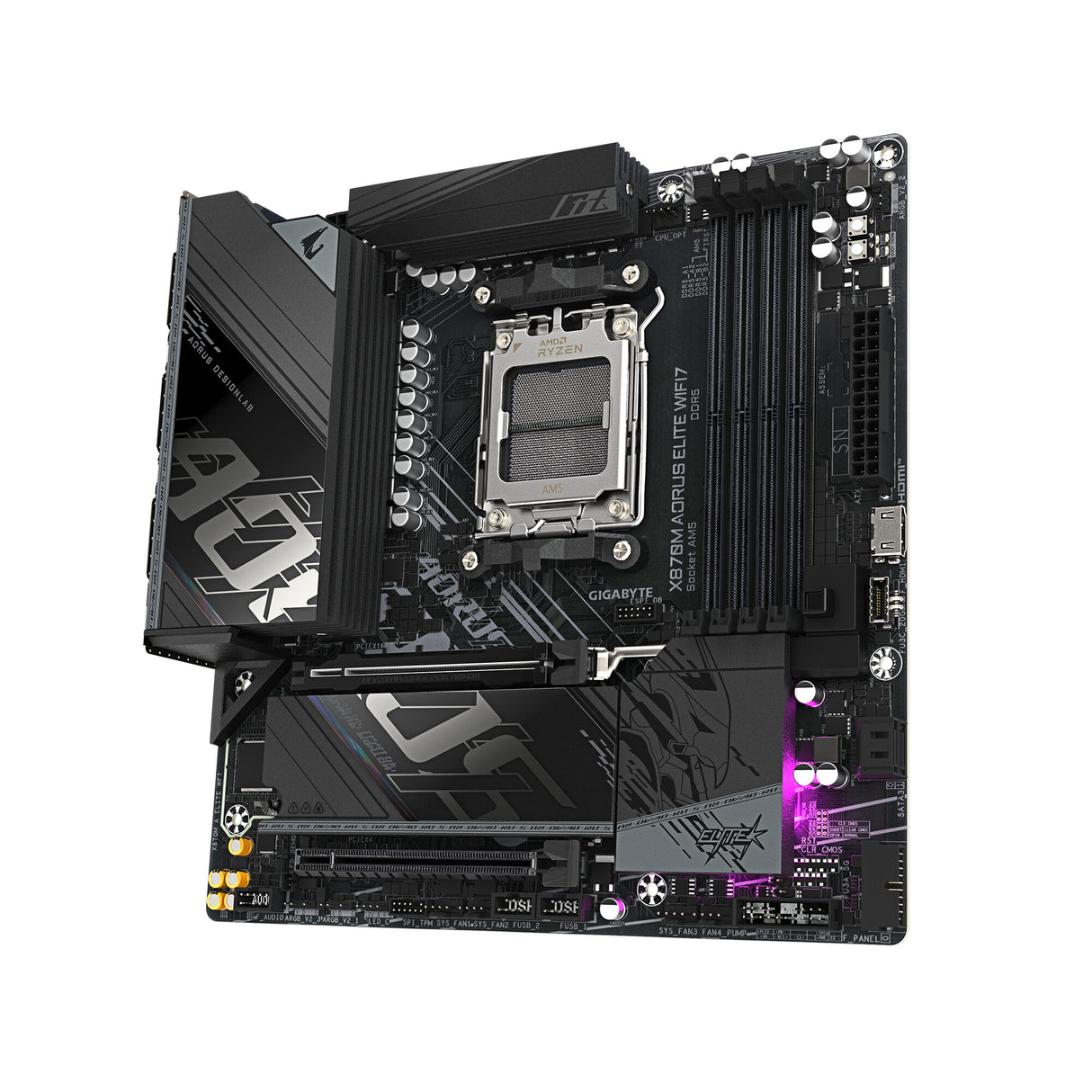 GIGABYTE X870M AORUS ELITE WIFI7 Motherboard - Supports AMD Ryzen 9000 CPUs, 14+2+2 Phases Digital VRM, up to 8200Hz DDR5 (OC), 1xPCIe 5.0 + 1xPCIe 4.0, Wi-Fi 7, 2.5 GbE LAN, USB 4