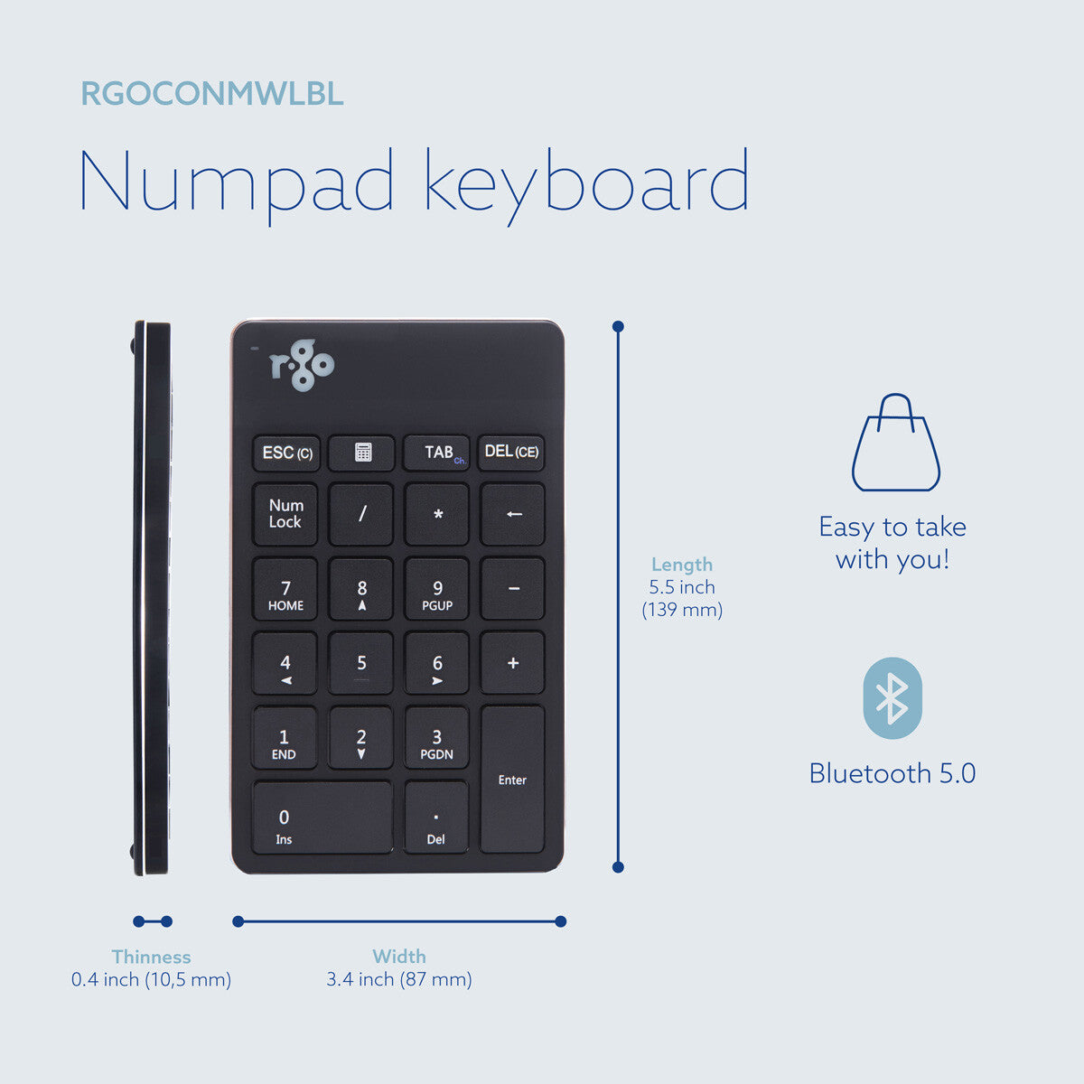 R-Go Tools Numeric keypad R-Go Numpad Break, ergonomic numeric keypad with break software, bluetooth, black
