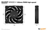 ¡tranquilizarse! Silent Wings 4 Ventilador negro de alta velocidad PWM, 120 mm, 2500 RPM, conector de ventilador PWM de 4 pines, marco negro, aspas negras, aspas de ventilador optimizadas para un rendimiento de alta gama, 2 opciones de montaje