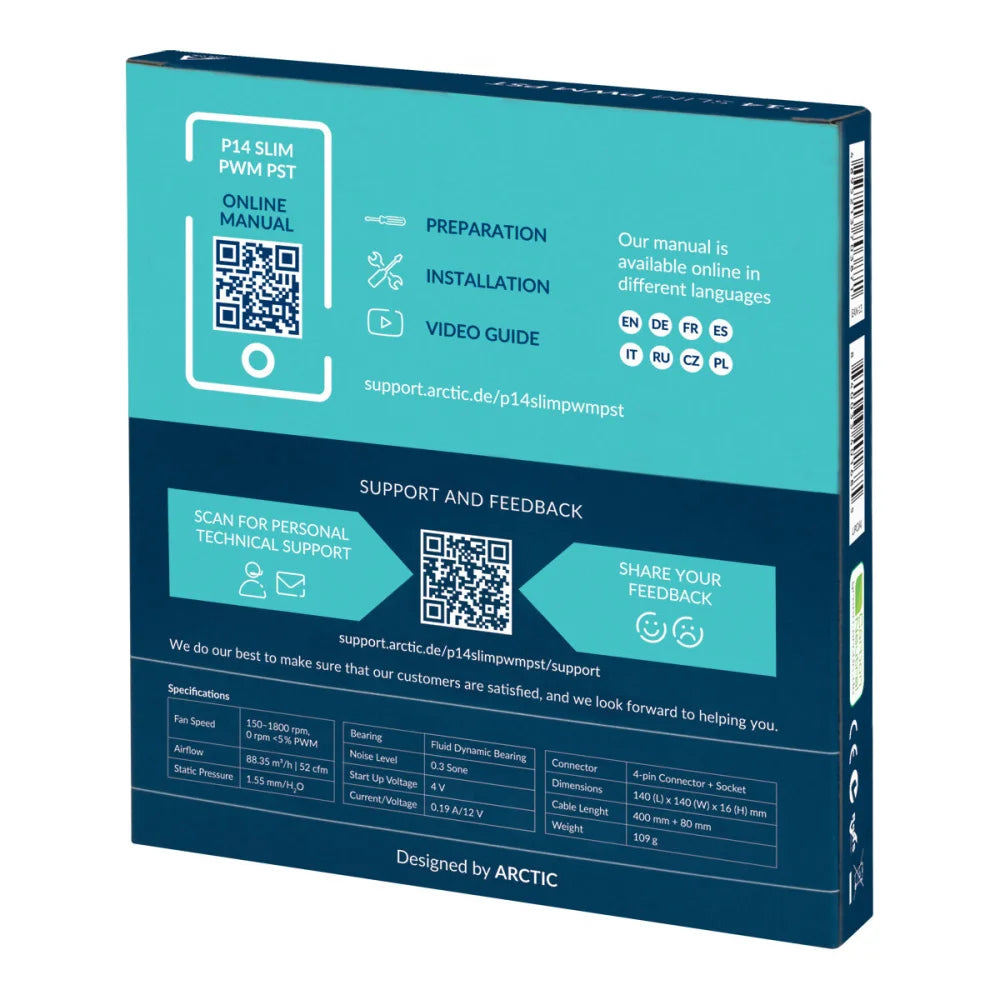ARCTIC P14 Slim PWM PST Pressure-optimised 140 mm PWM Fan