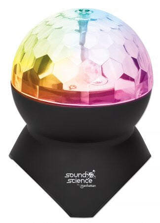 Manhattan Sound Science Disco Light Ball Bluetooth Speaker, FM Radio, Decent Sound Output (3W), 8 hour Playback time, Integrated Controls, Range 10m, microSD card reader, Aux 3.5mm, USB-A charging cable incl, Bluetooth 5.0, 3 Years Warranty