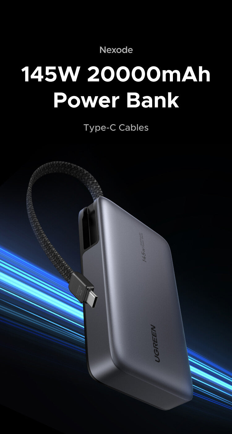 Ugreen 20000mAh Power Bank 145W 1C1A with Built-in USB-C Cable