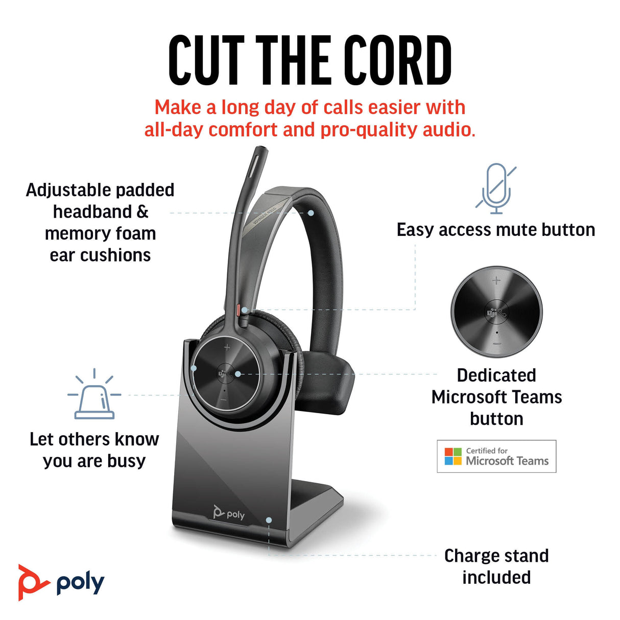 POLY Voyager 4310 UC Monaural Headset +BT700 USB-A Adapter +Charging Stand