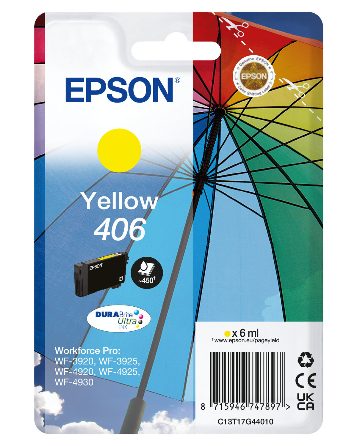 Epson Singlepack Yellow 406 Umbrella DURABrite Ultra Ink