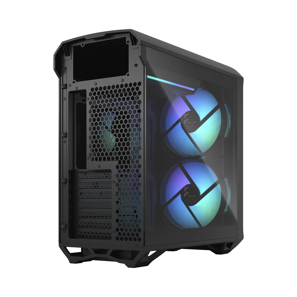 Fractal Design Torrent Compact (Light TG RGB) Caja para juegos con ventanas de vidrio tintado claro, E-ATX, 2 ventiladores RGB, concentrador de ventilador, tira RGB en cubierta de fuente de alimentación, rejilla frontal, USB-C