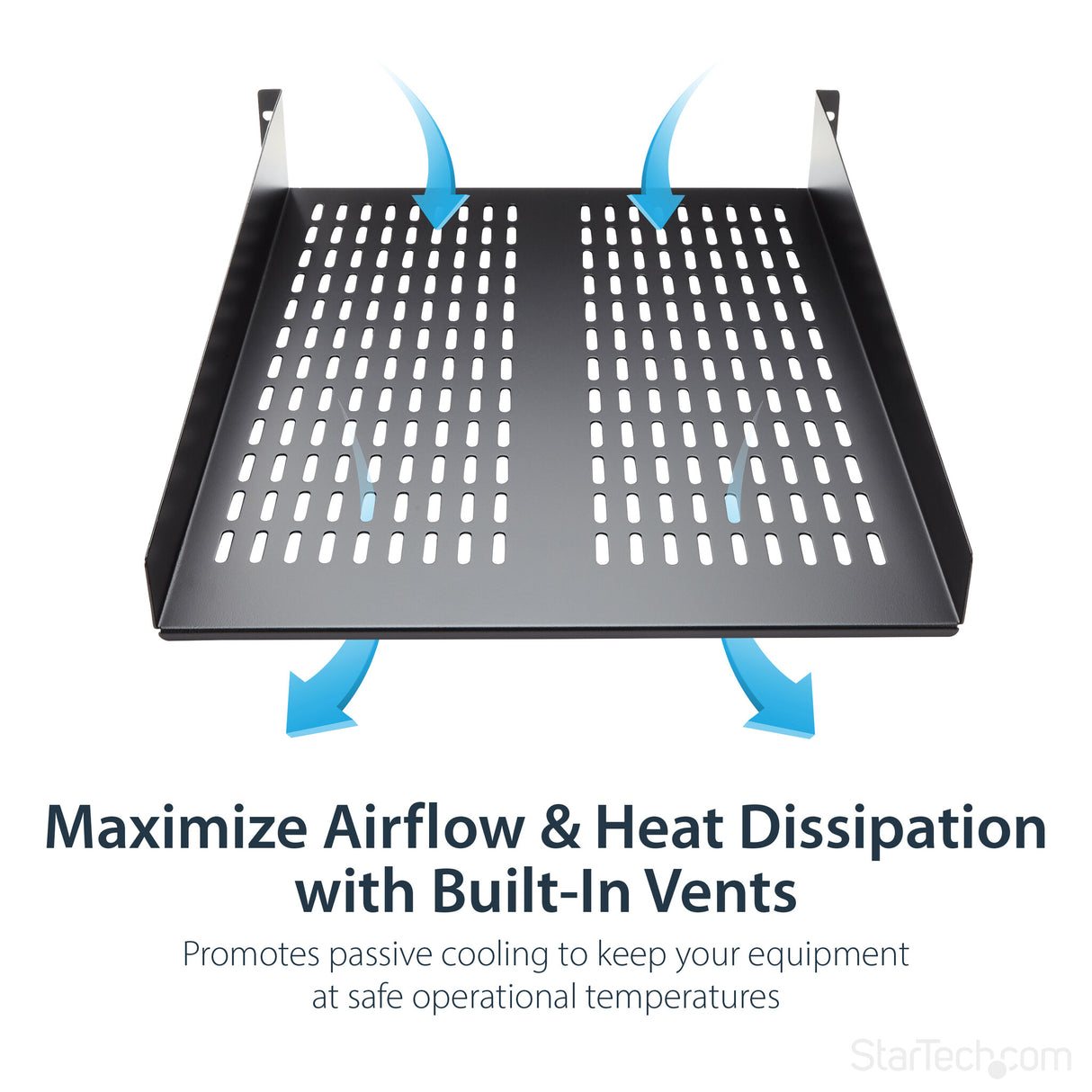 StarTech.com 2U Server Rack Shelf - Universal Vented Rack Mount Cantilever Tray for 19" Network Equipment Rack & Cabinet - Heavy Duty Steel – Weight Capacity 50lb/23kg - 22" Deep Shelf, Black