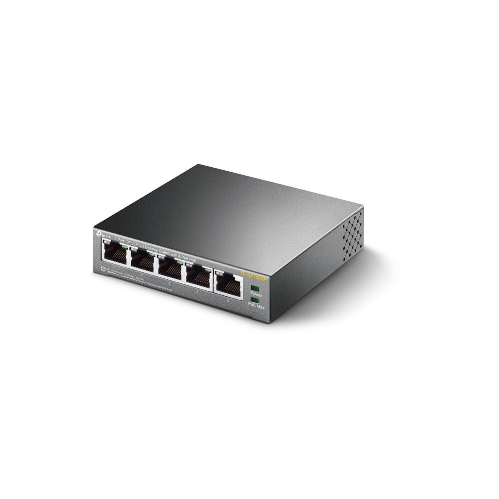 TP-LINK (TL-SF1005P) Switch de Escritorio No Administrable 10/100 de 5 Puertos, PoE de 4 Puertos, Caja de Acero