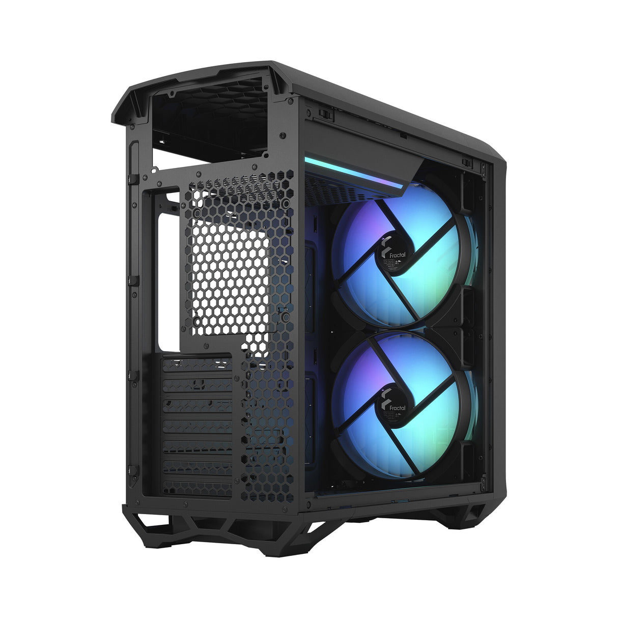 Fractal Design Torrent Compact (Light TG RGB) Caja para juegos con ventanas de vidrio tintado claro, E-ATX, 2 ventiladores RGB, concentrador de ventilador, tira RGB en cubierta de fuente de alimentación, rejilla frontal, USB-C