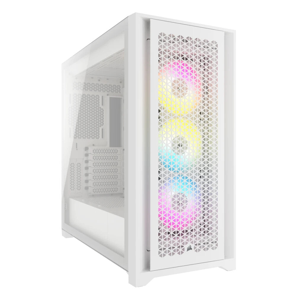 Corsair iCUE 5000D RGB AIRFLOW Gaming Case con ventana de cristal, E-ATX, 3 ventiladores AF120 RGB, frontal de alto flujo de aire, USB-C, controlador RGB, blanco