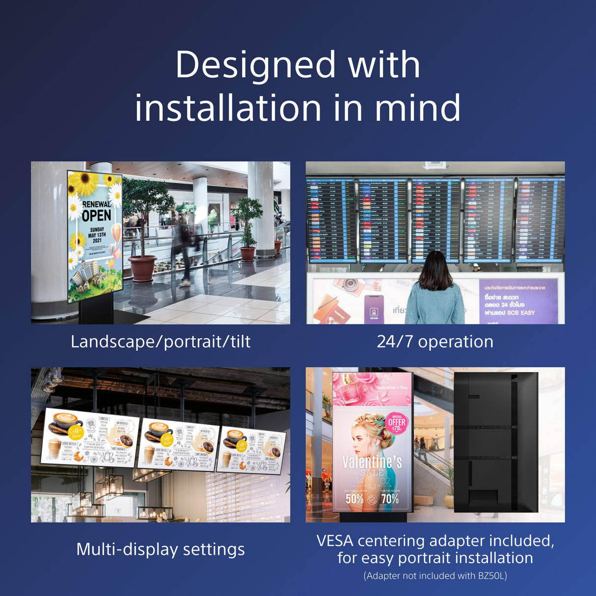 Sony FW-65BZ40L Signage Display Digital signage flat panel 165.1 cm (65") LCD Wi-Fi 700 cd/m² 4K Ultra HD Black Android 24/7
