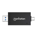 Manhattan USB-A / USB-C combo Multi-Card Reader/Writer, 5 Gbps (USB 3.2 Gen1 aka USB 3.0), Male to microSD and SD/MMC Slots, Mini Format, SuperSpeed USB, Windows or Mac, Black/Transparent, Three Year Warranty