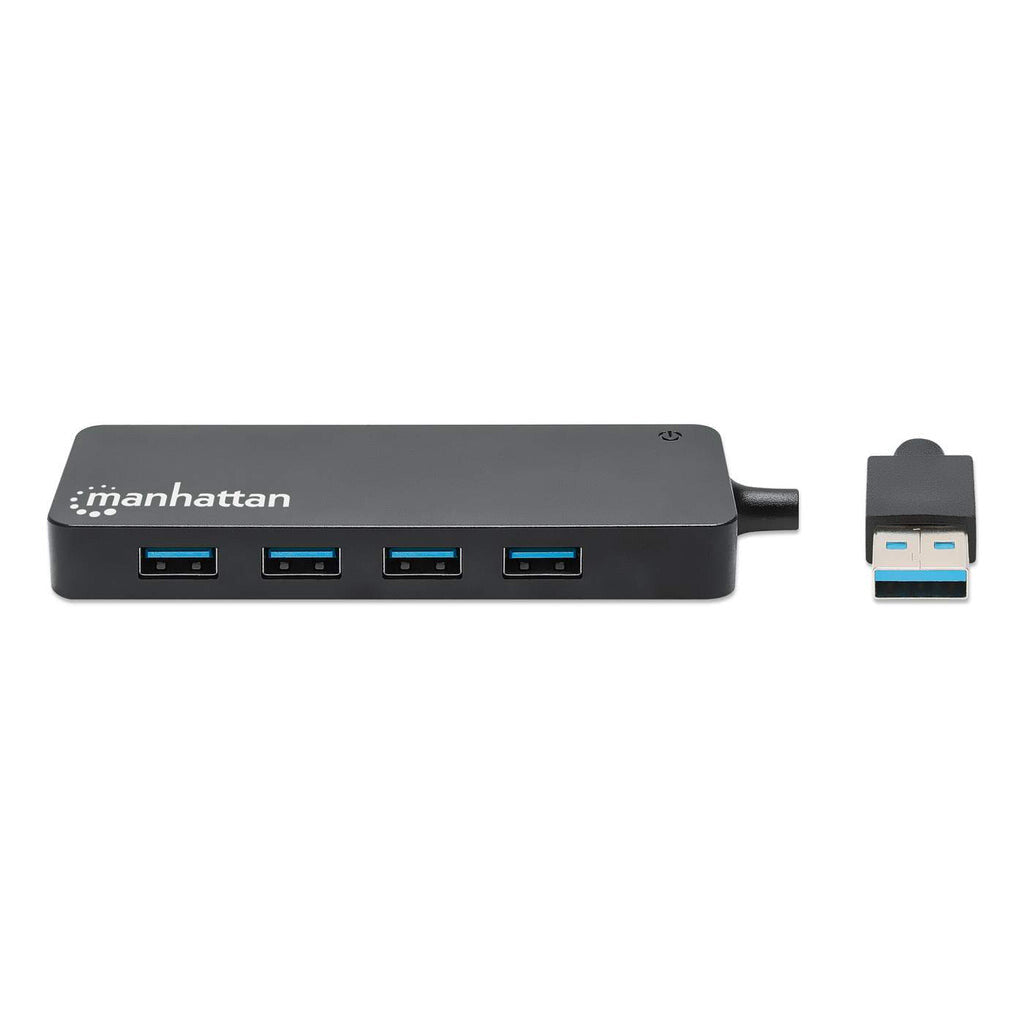 Manhattan USB-A 4-Port Hub, 4x USB-A Ports, 5 Gbps (USB 3.2 Gen1 aka USB 3.0), Bus Power, SuperSpeed USB, Black, Three Year Warranty, Equivalent to ST4300PBU3 & ST4300MINU3B