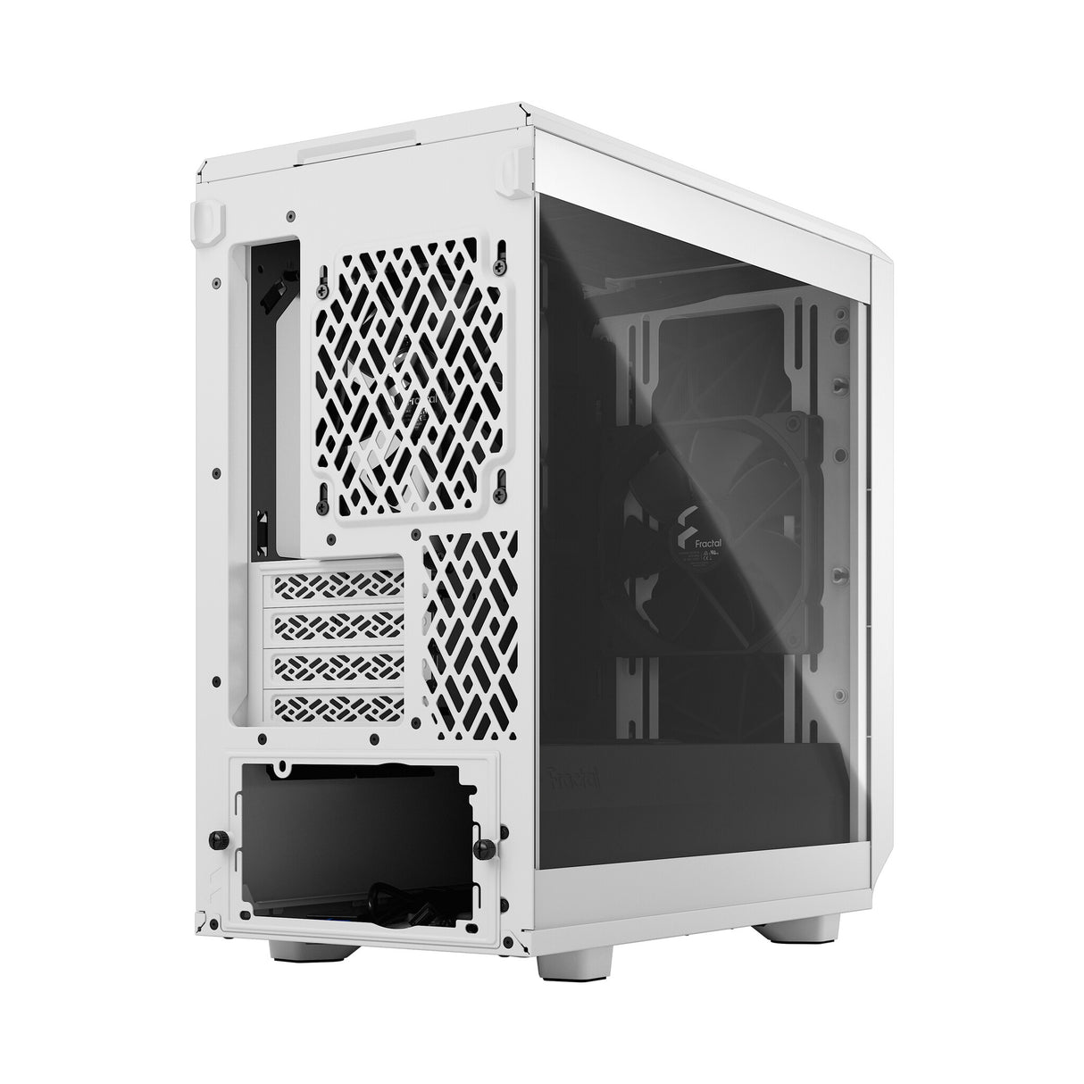 Fractal Design Meshify 2 Mini (White TG) Estuche para juegos con ventana de vidrio transparente, Micro ATX, malla angular, USB-C, GPU de 331 mm y soporte para radiador de 280 mm