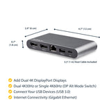 StarTech.com USB C Dock - 4K Dual Monitor DisplayPort - Mini Laptop Docking Station - 100W Power Delivery Passthrough - GbE, 2-Port USB-A Hub - USB Type-C Multiport Adapter - 3.3' Cable