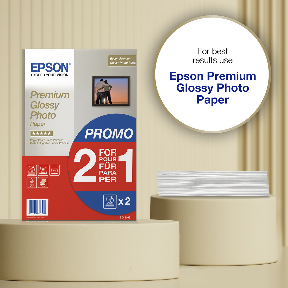 Epson A4 Premium Glossy Photo Paper 255gsm, 30 sheets