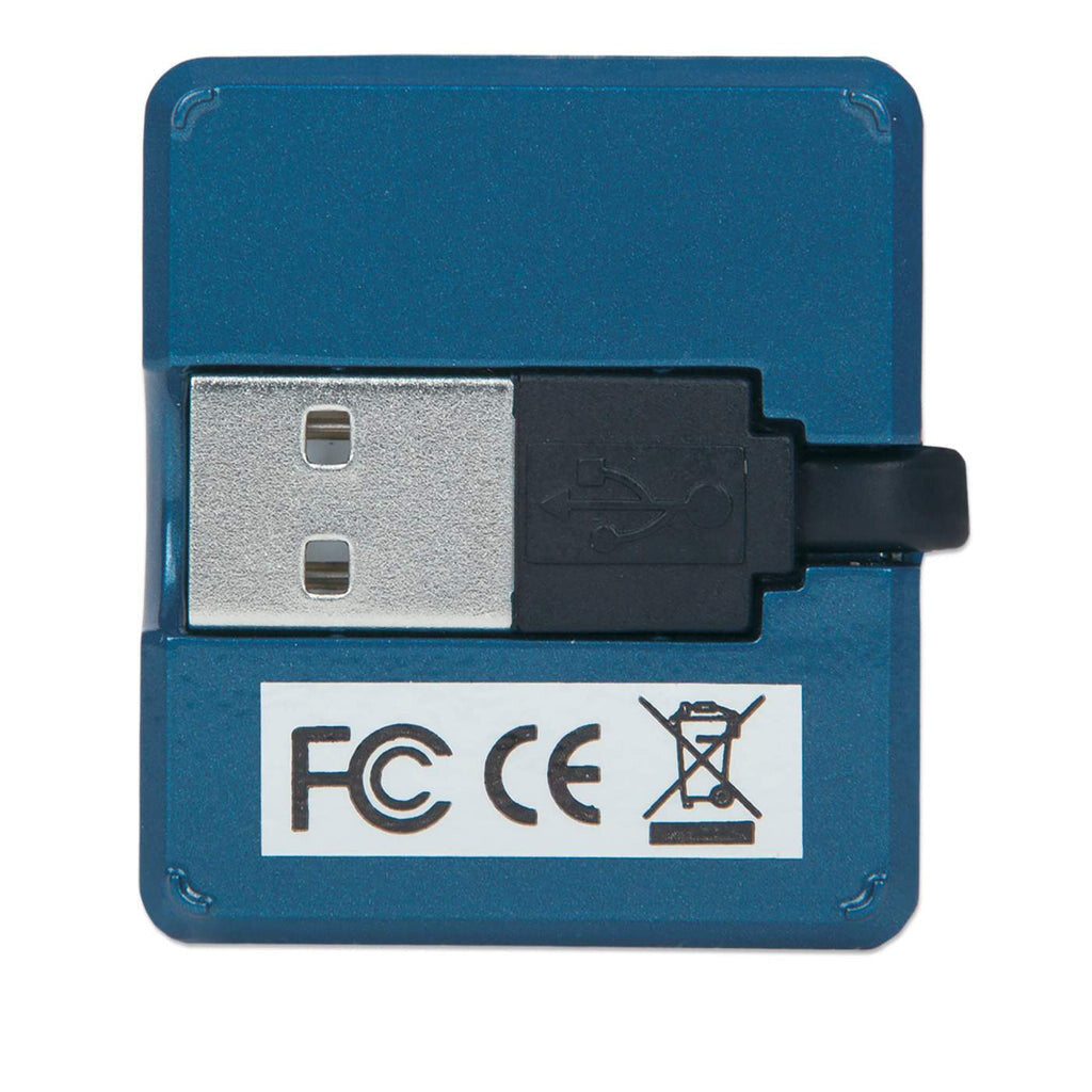 Manhattan USB-A 4-Port Micro Hub, 4x USB-A Ports, Blue, 480 Mbps (USB 2.0), USB powered (no external power supply required), Hi-Speed USB, Three Year Warranty, Equivalent to ST4200MINI2