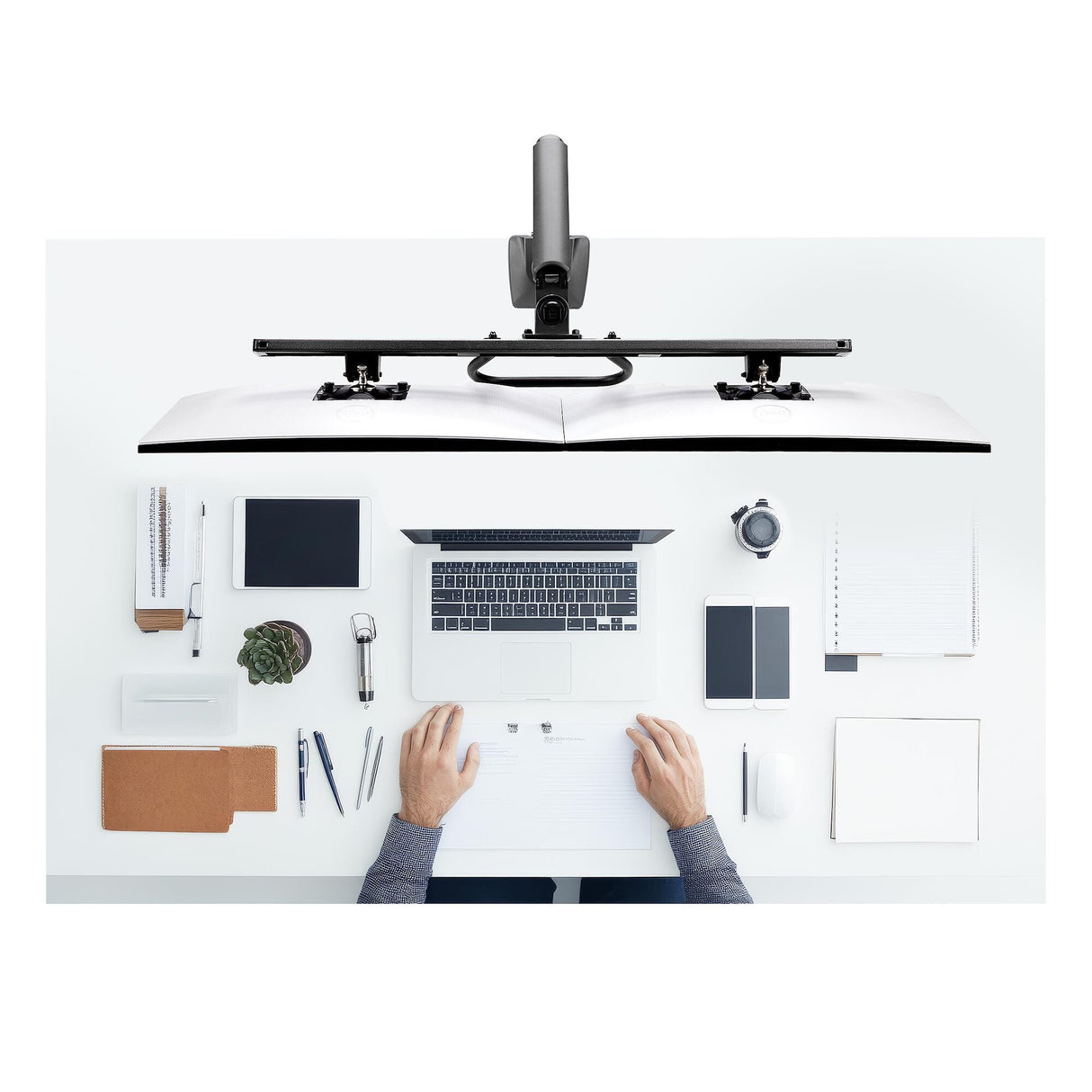 StarTech.com Desk Mount Dual Monitor Arm with Crossbar, Up To 27" Displays, VESA 75x75/100x100, Max 33lb/15kg, C-Clamp, Fully Articulating, Mechanical Spring, TAA
