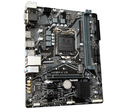 Carte mère Gigabyte H410M H DDR4, Intel Socket 1200, prend en charge les processeurs Intel de 10e génération, Micro ATX, 1x PCIe 3.0 x16, 2x PCIe 3.0 x1, USB 3.2 Gen1, M.2 2280, D-Sub/HDMI