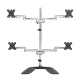 StarTech.com Desktop Quad Monitor Stand - Ergonomic VESA 4 Monitor Arm (2x2) up to 32" - Free Standing Articulating Universal Pole Mount - Height Adjustable/Tilt/Swivel/Rotate - Silver