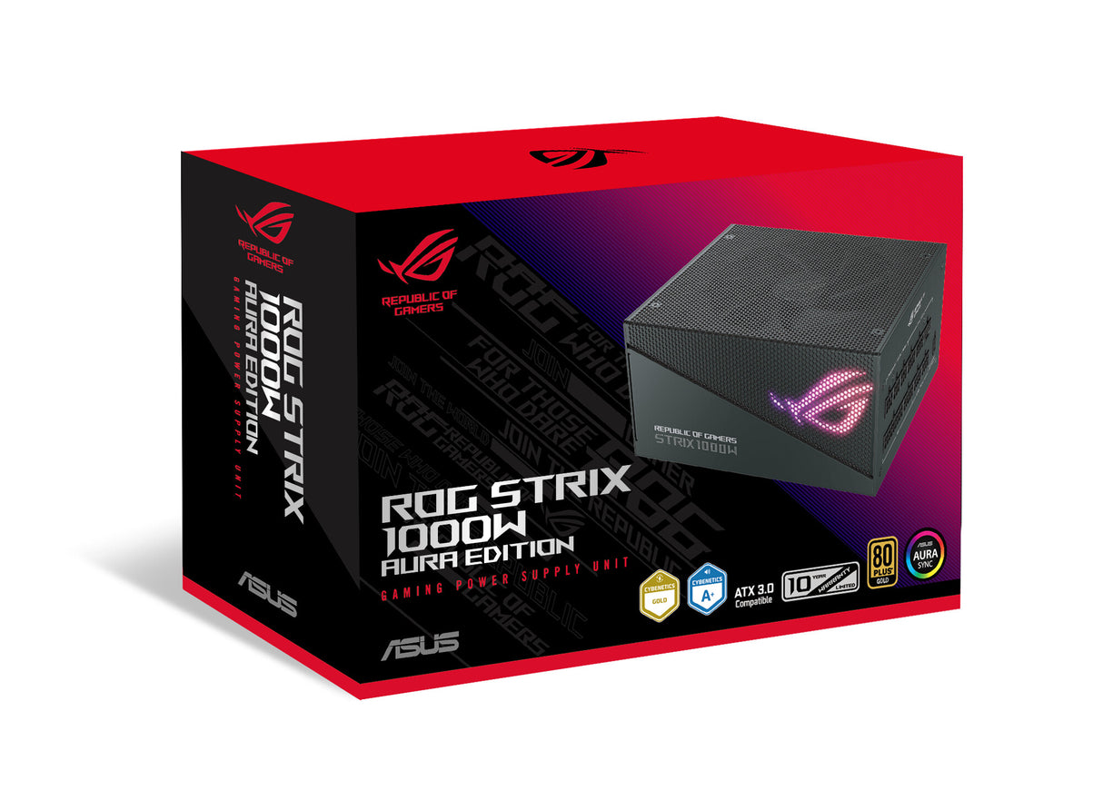 Fuente de alimentación Asus ROG Strix 1000W Gold Aura Edition, totalmente modular, 80+ Gold, ATX 3.0, PCIe 5.0, iluminación RGB, Lambda A+