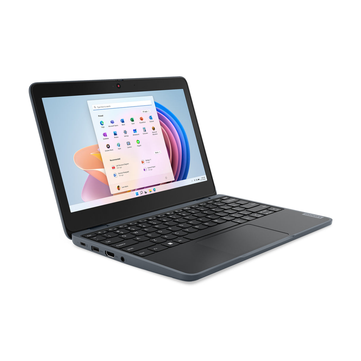 Lenovo 100w Gen 4 Intel® N N100 Laptop 29.5 cm (11.6") HD 4 GB LPDDR5-SDRAM 128 GB SSD Wi-Fi 6 (802.11ax) Windows 11 Pro UK English Grey