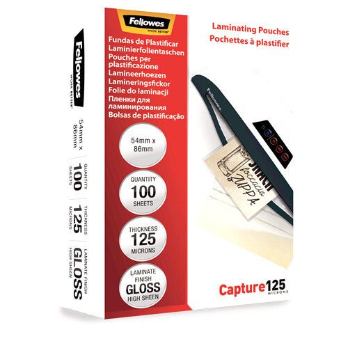 Fellowes Glossy 125 Micron Card Laminating Pouch - 54x86mm