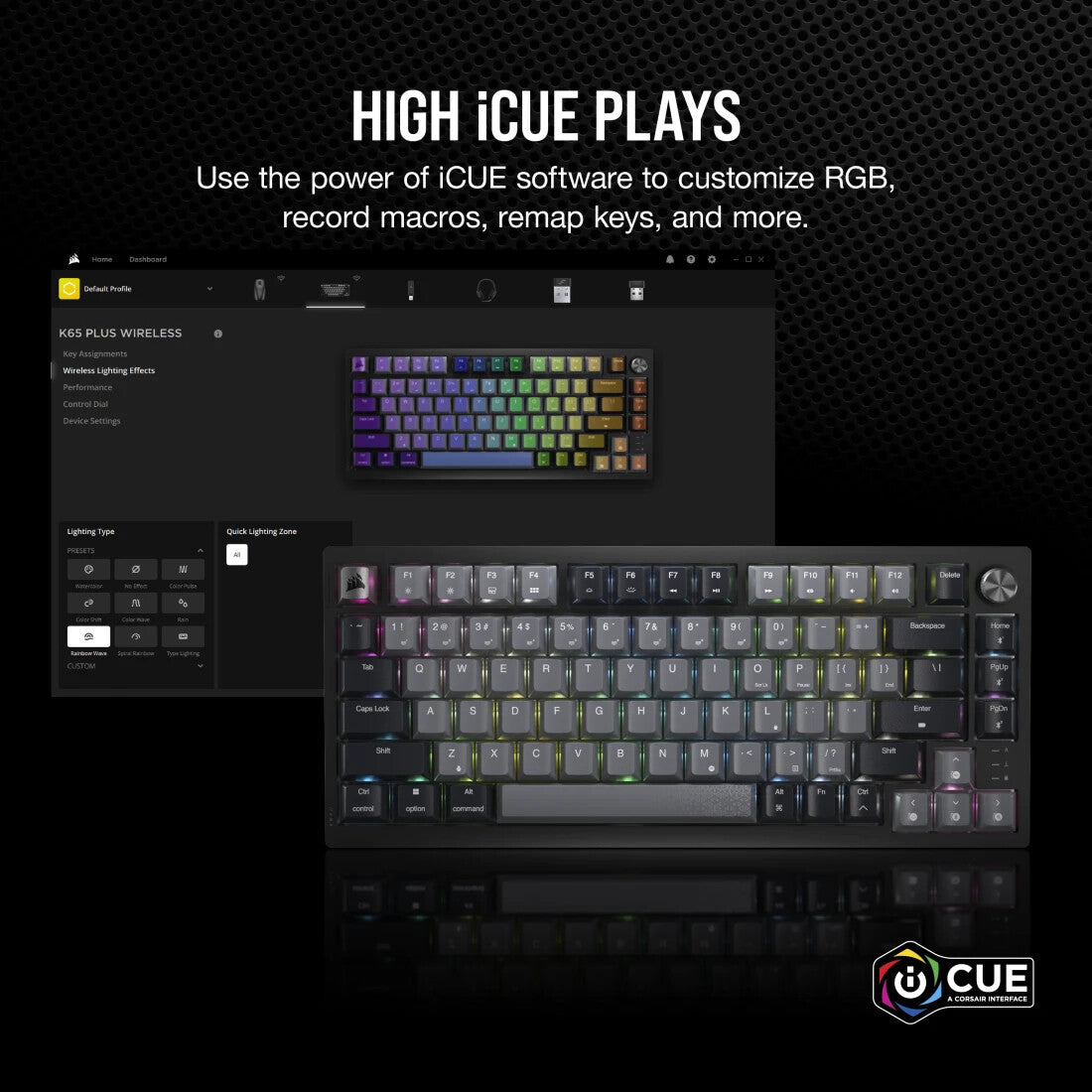 Corsair K65 PLUS WIRELESS keyboard Gaming RF Wireless UK English Black, Grey