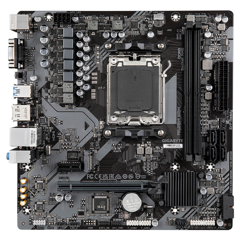 GIGABYTE A620M S2H Motherboard - Supports AMD Ryzen 8000 CPUs, 5+2+2 Phases Digital VRM, up to 7200MHz DDR5 (OC), 1xPCIe 4.0 M.2, GbE LAN, USB 3.2 Gen 1