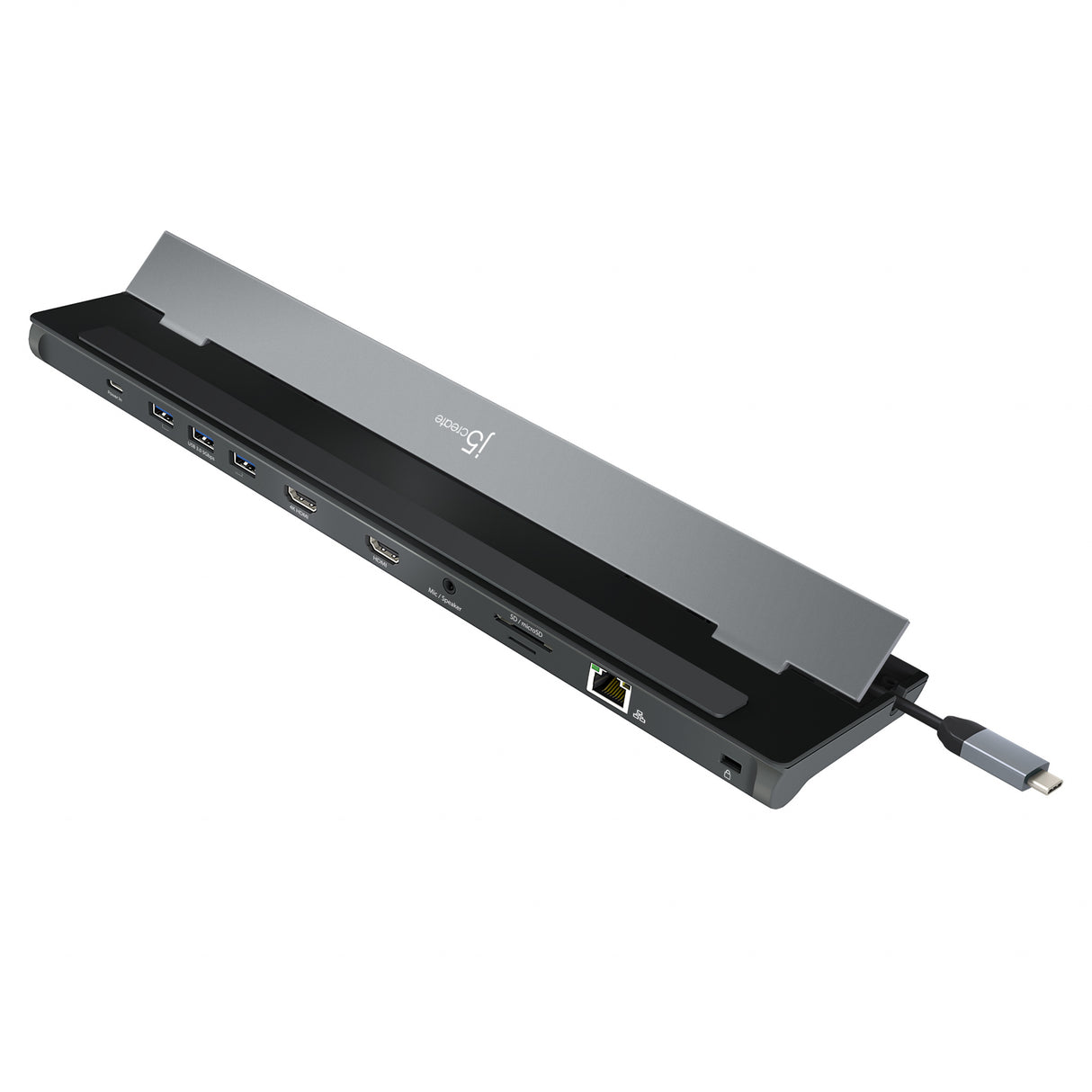 j5create JCD542-N USB-C® Dual HDMI™ Docking Station, includes 2x HDMI ports and 4x USB ports, Grey & Black