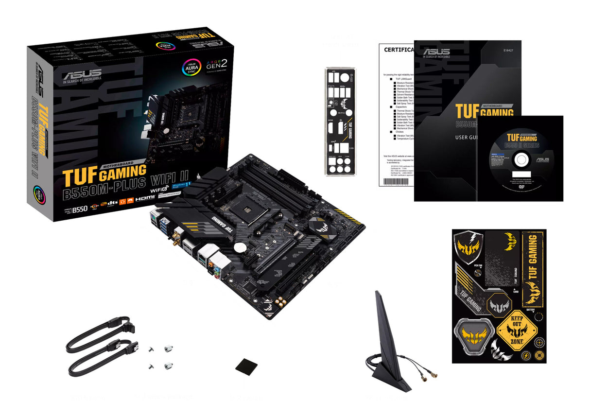Asus TUF GAMING B550M-PLUS WIFI II, AMD B550, AM4, Micro ATX, 4 DDR4, HDMI, DP, AX Wi-Fi, 2,5 Go LAN, PCIe4, RVB, 2x M.2