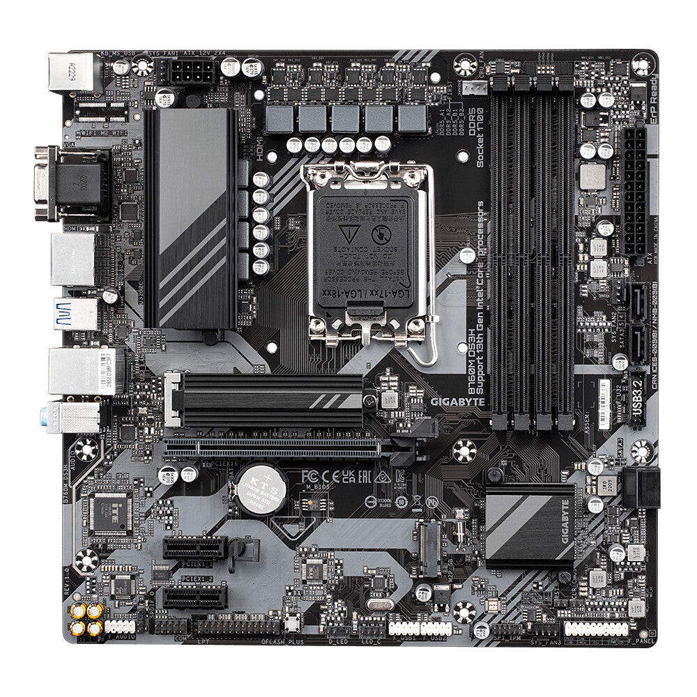 GIGABYTE B760M DS3H Motherboard - Supports Intel Core 14th Gen CPUs, 6+2+1 Phases Digital VRM, up to 7600MHz DDR5 (OC), 2xPCIe 4.0 M.2, 2.5GbE LAN, USB 3.2 Gen