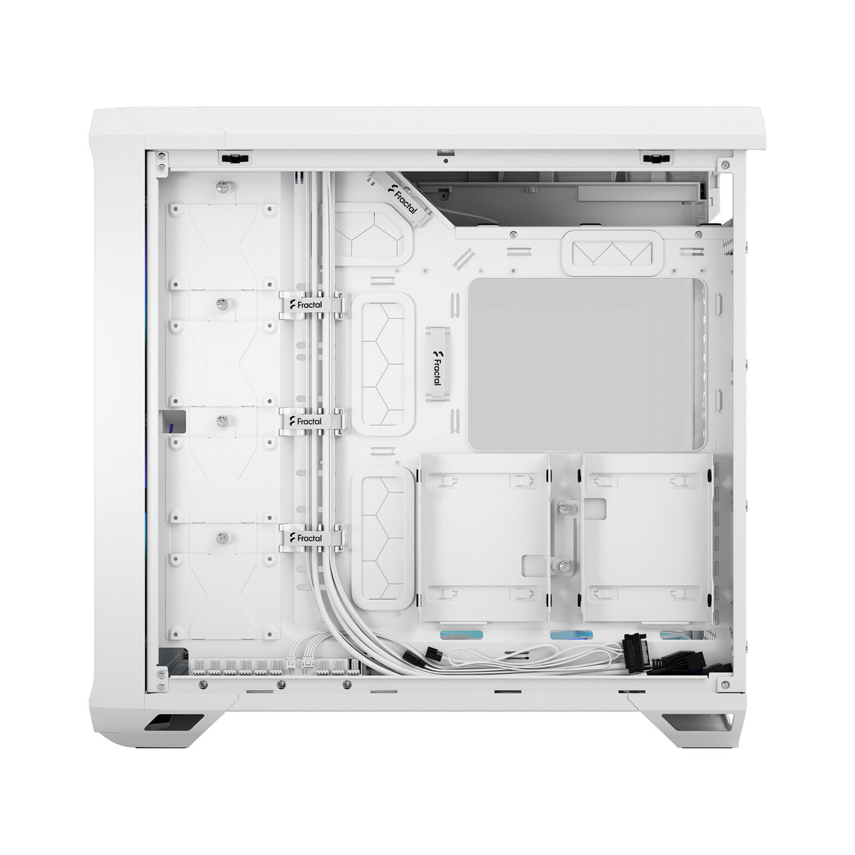 Fractal Design Torrent (White RGB TG) Estuche para juegos con ventana de vidrio transparente, E-ATX, 5 ventiladores ARGB, concentrador de ventilador, tira RGB en cubierta de fuente de alimentación, rejilla frontal, USB-C