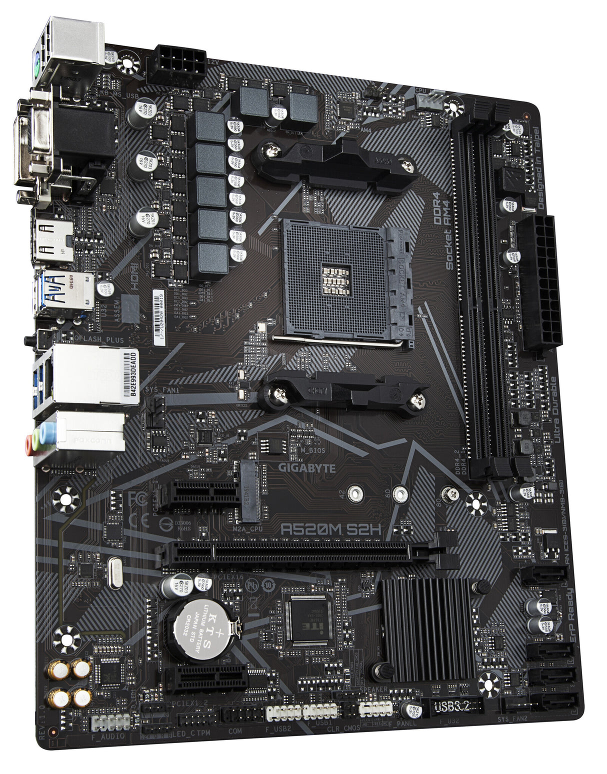 GIGABYTE A520M S2H Motherboard - Supports AMD Ryzen 5000 Series AM4 CPUs, 4+3 Phases Pure Digital VRM, up to 5100MHz DDR4 (OC), PCIe 3.0 x4 M.2, GbE LAN, USB 3.2 Gen 1