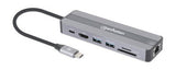 Manhattan USB-C Dock/Hub with Card Reader, Ports (x5): Ethernet, HDMI, USB-A (x2) and USB-C, With Power Delivery (87W) to USB-C Port (Note add USB-C wall charger and USB-C cable needed), All Ports can be used at the same time, Universal for all devices,
