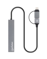 Manhattan USB-C & USB-A Combo Dock/Hub, Ports (4): USB-A (x4), 5 Gbps (USB 3.2 Gen1 aka USB 3.0), External Power Supply Not Needed, Universal for all devices, Cable 25cm, SuperSpeed USB, Black, Three Year Warranty