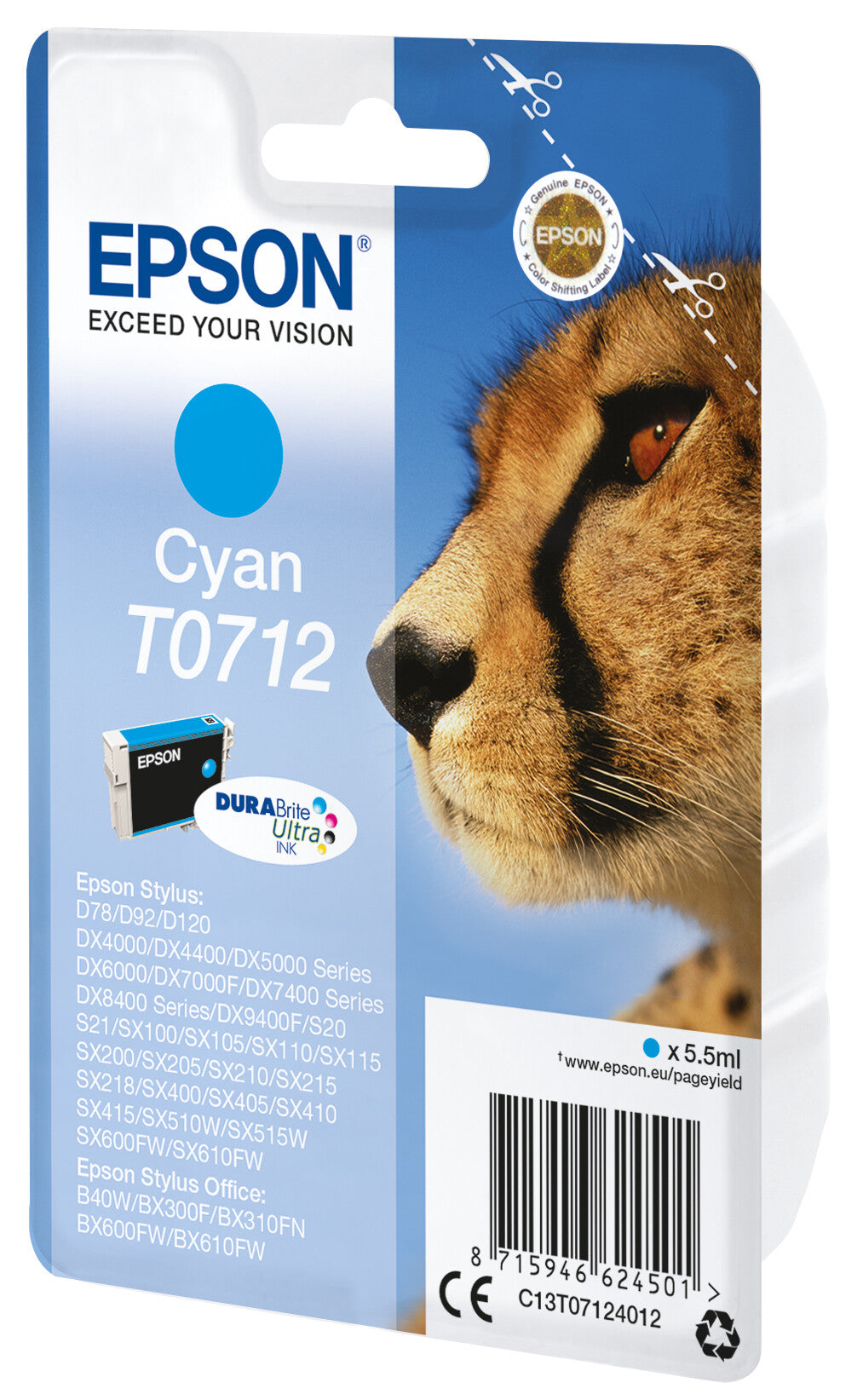 Epson Singlepack Cyan T0712 DURABrite Ultra Ink