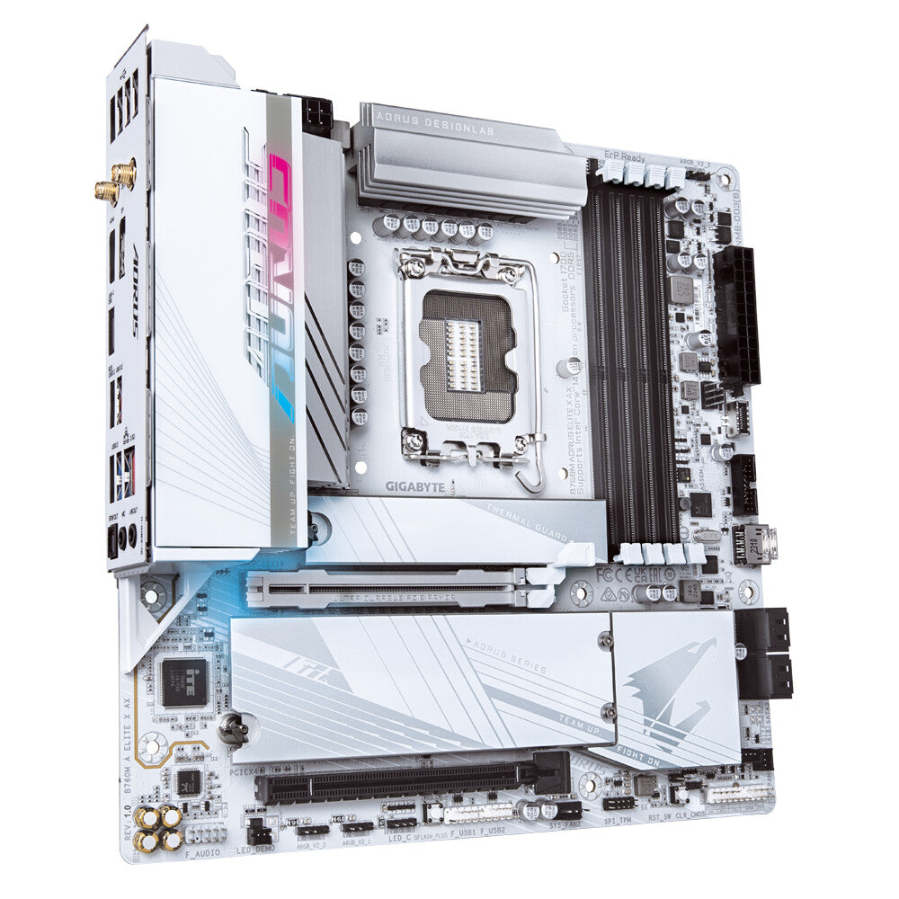 GIGABYTE B760M AORUS ELITE X AX Motherboard - Supports Intel Core 14th Gen CPUs, 14+1+1 phases VRM, up to 8266MHz DDR5 (OC), 2xPCIe 4.0 M.2, Wi-Fi 6E, 2.5GbE, USB 3.2 Gen 2