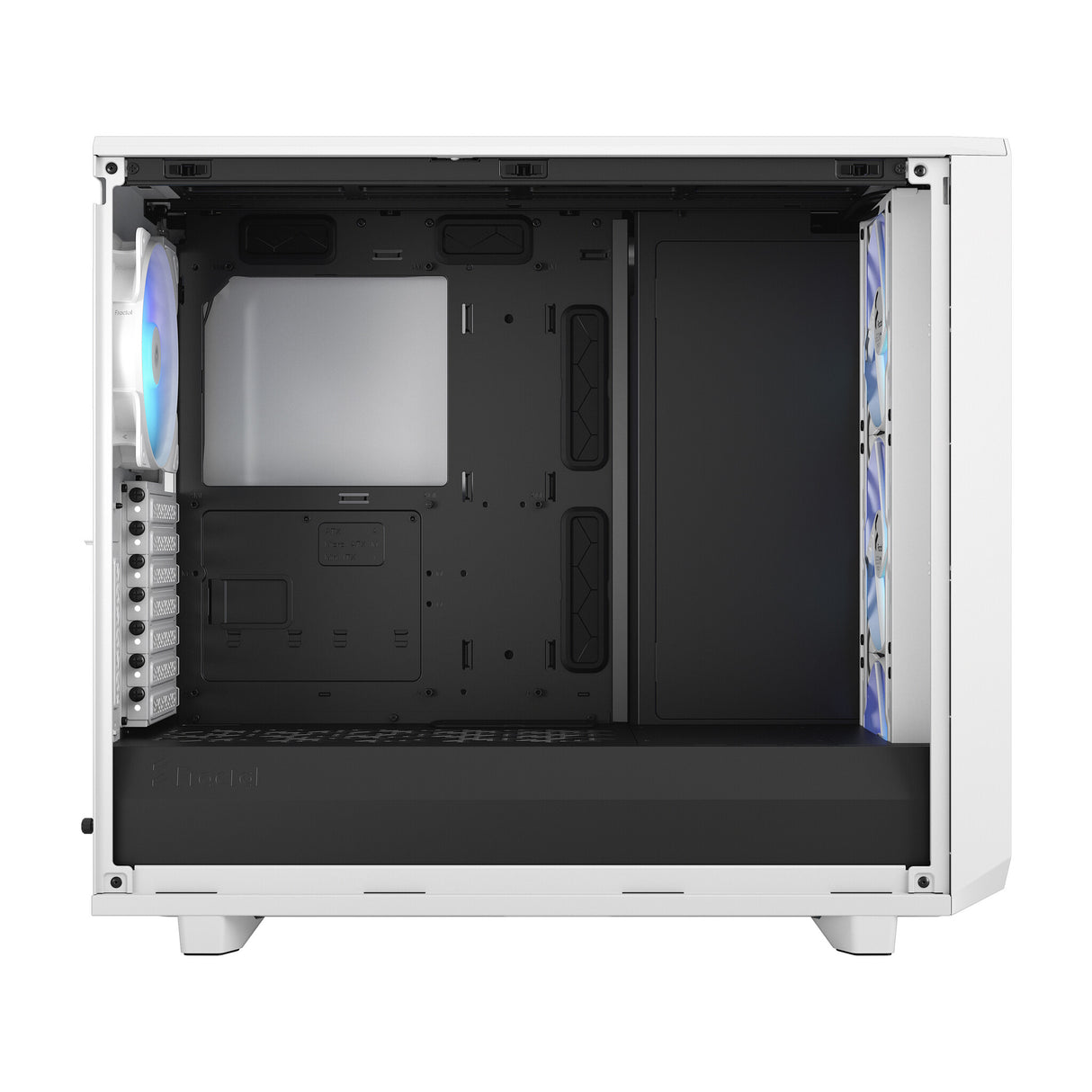 Fractal Design Meshify 2 RGB (White TG) Estuche para juegos con ventana de vidrio transparente claro, E-ATX, frente de malla angular, 4 ventiladores RGB, concentrador de ventilador, filtro frontal desmontable, USB-C