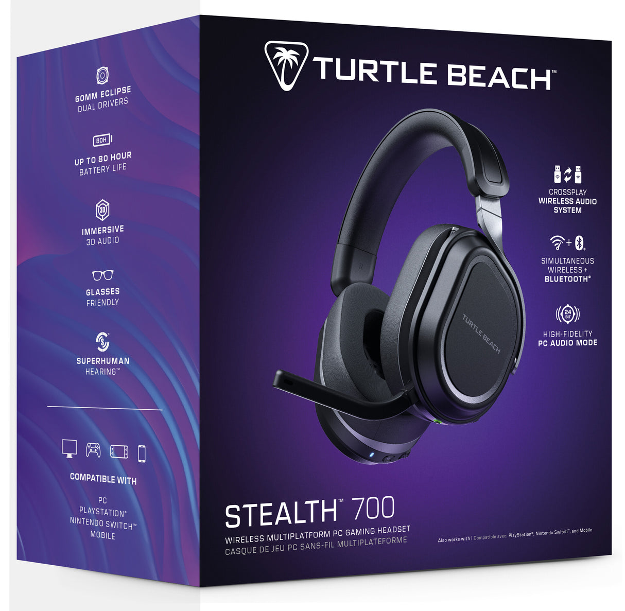 Turtle Beach Stealth 700 Black PC Wireless Gaming Headset with up to 80 hour Battery, Bluetooth, Dual Transmitters and 60mm Speakers for PC, PS5, PS4 and Mobile