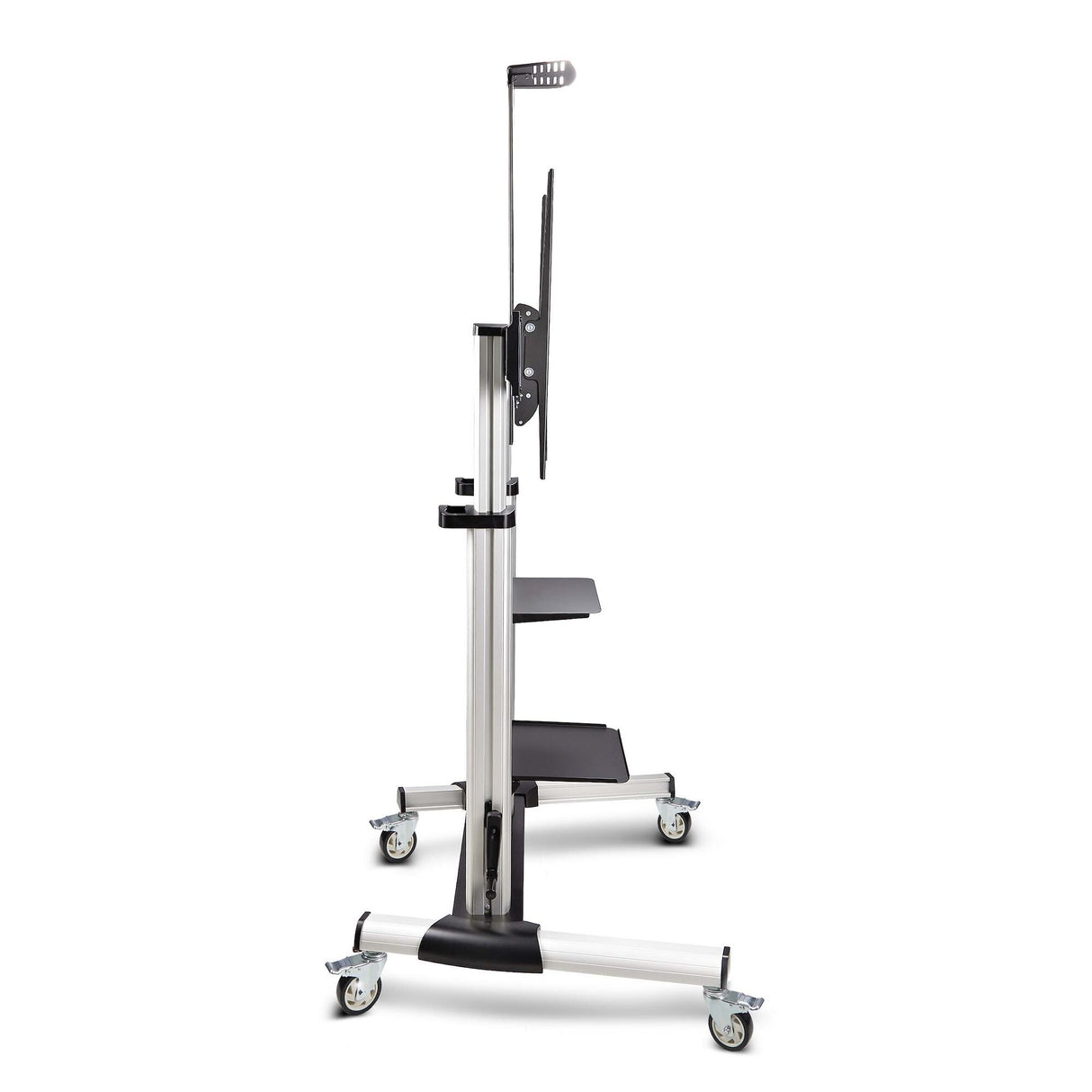 StarTech.com Rolling TV Cart/Stand On Wheels For 60-100inch Flat Screens Up To 220lb (100kg), Height Adjustment via Hand Crank, Mobile/Portable Trolley Mount